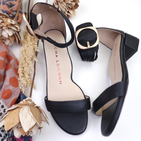 Sacha London Black Low Heel Sandals Flats Sz 7m - Picture 5 of 12